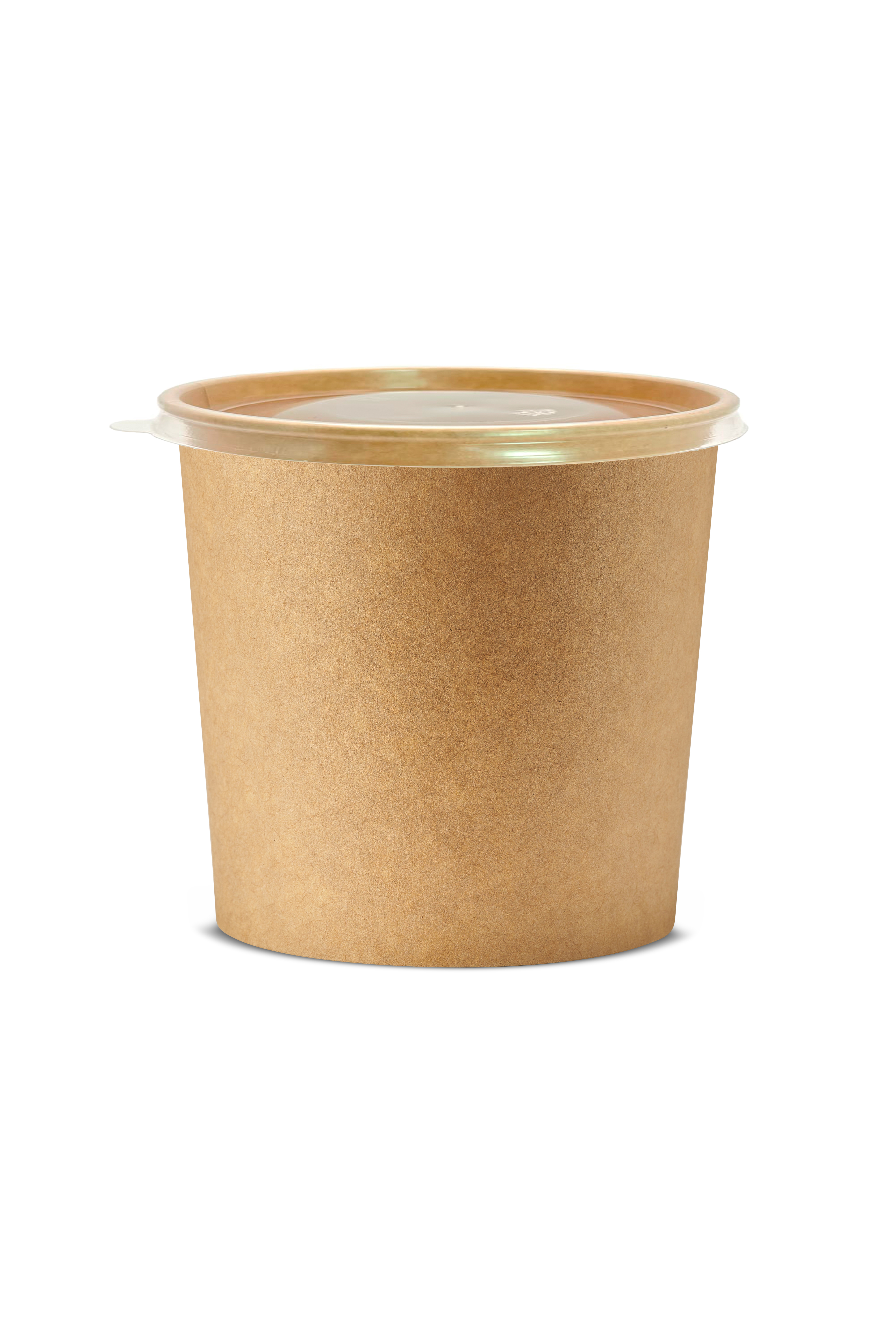 Супник/ Контейнер под еду 410 мл с плоской пластиковой крышкой D 95, крафт/крафт