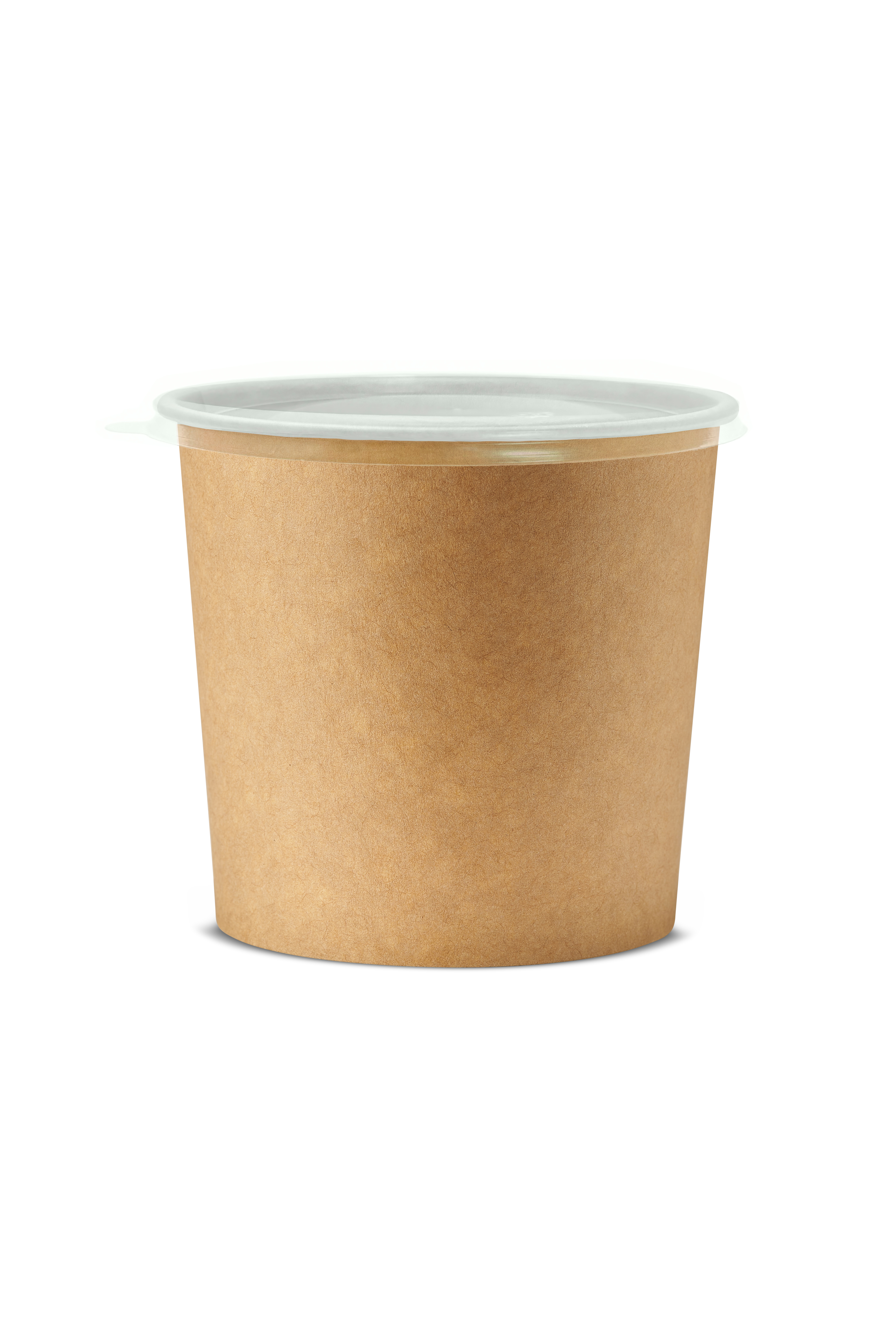 Супник/ Контейнер под еду 410 мл с плоской пластиковой крышкой D 95, крафт/белый